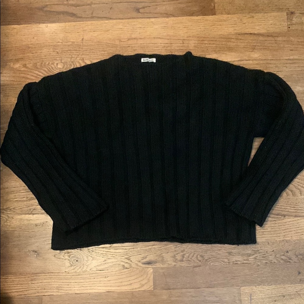 Auralee Wool Crop Wide Rib Sweater